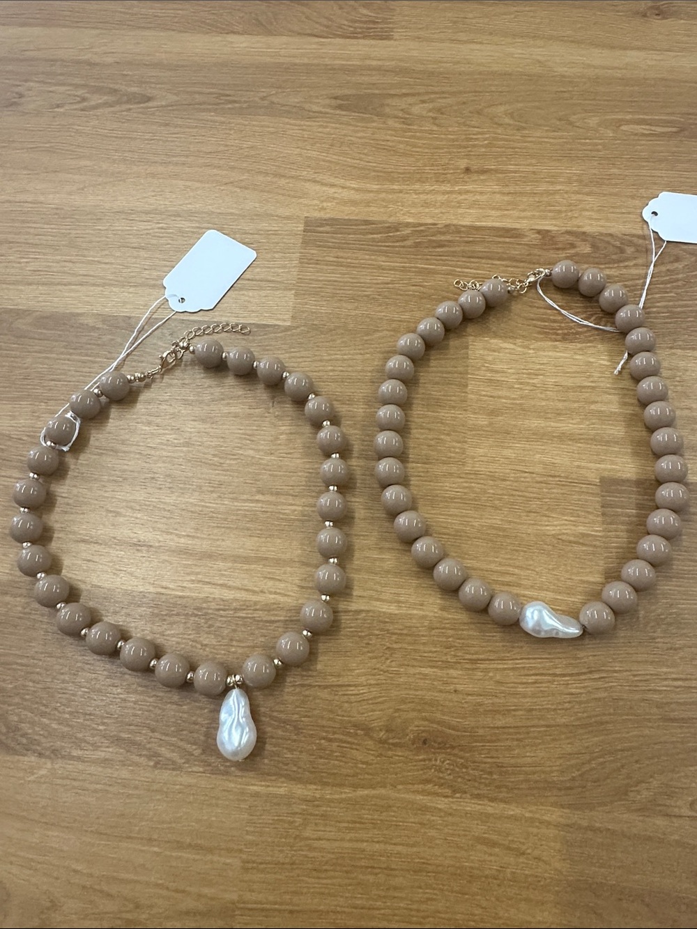 Set of 2 Beige Pearl Drop Beaded Necklace set of two - Minimal Women Jewelry